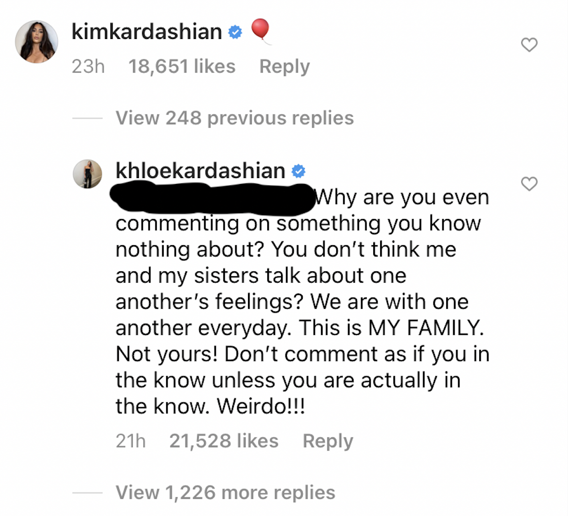 A screenshot of Khloé Kardashian&#x27;s Instagram