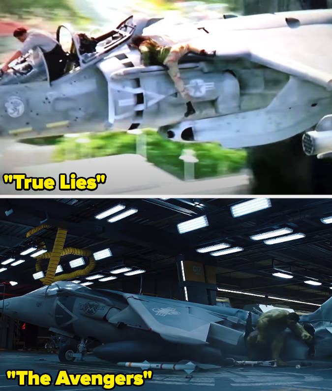 The same Harrier Jet has been used in The Avengers when Thor smashed The Hulk into 'The Harrier Jet' and in True Lies.15 Props Used In More Than One Movie