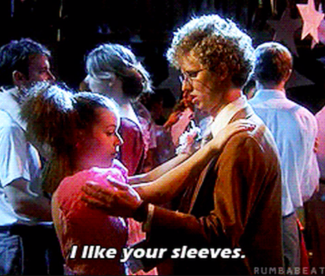 Napoleon Dynamite dancing at prom with his date, saying &quot;I like your sleeves&quot;