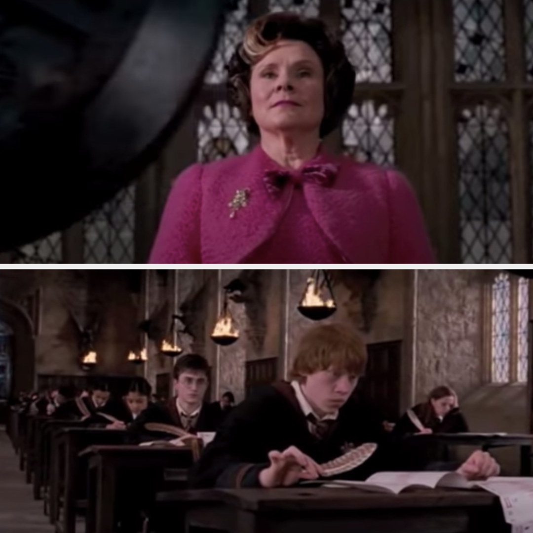 Professor Umbridge watching over the students take their exams