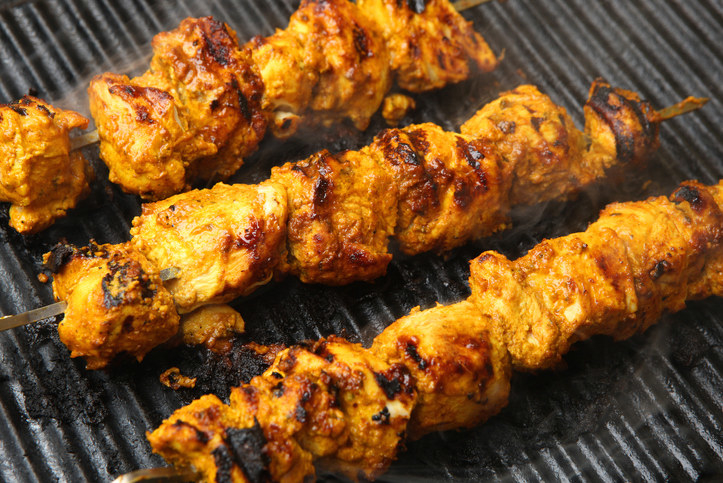 Grilled yogurt marinated chicken kebabs. 