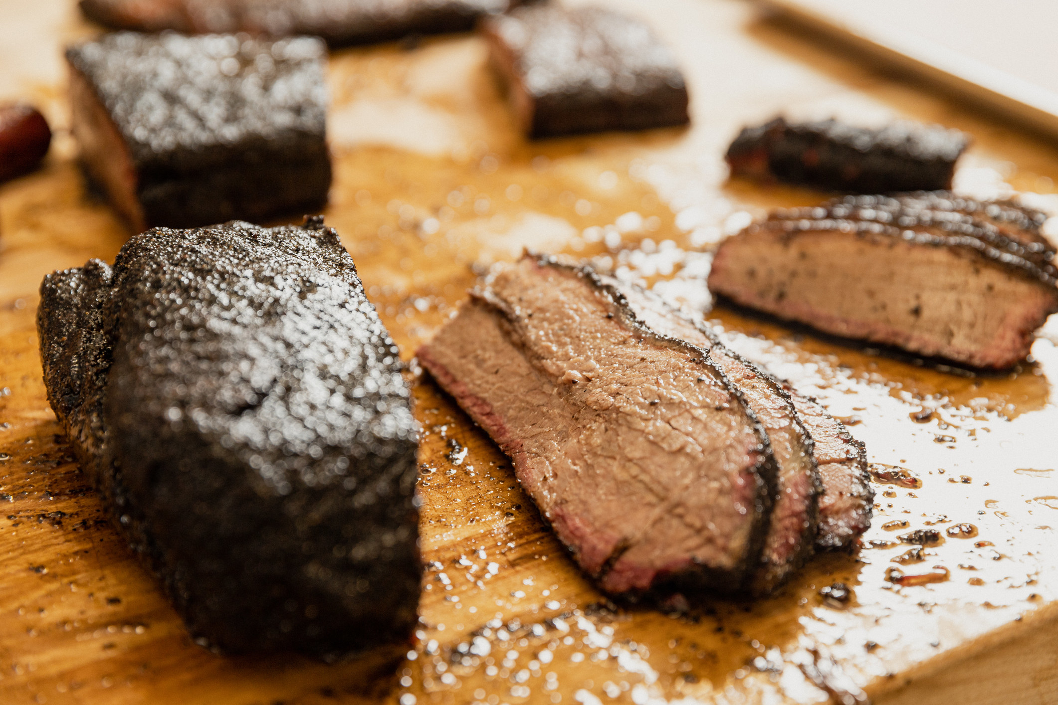 Slicing a BBQ brisket.