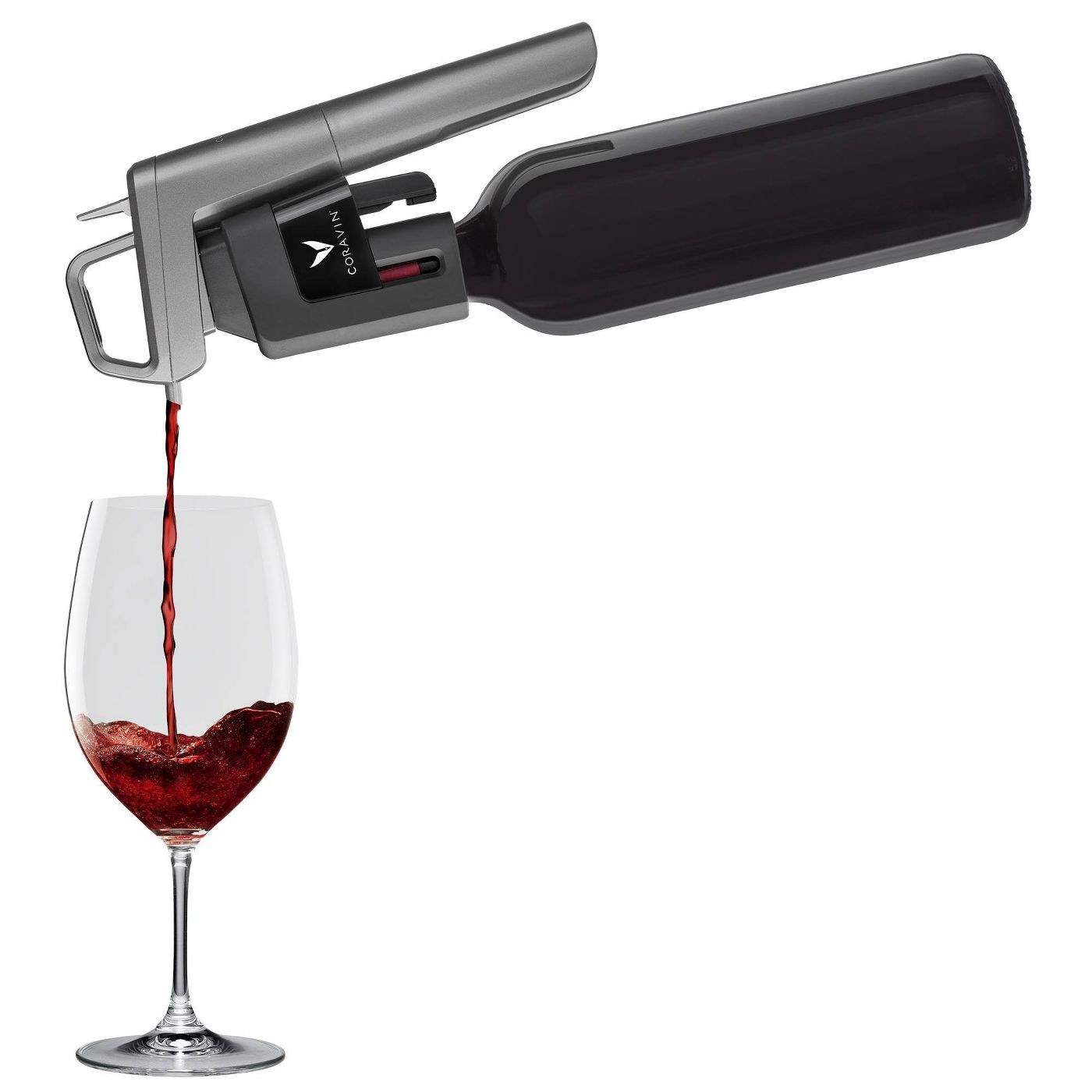 wine preservation system pouring red wine into a glass