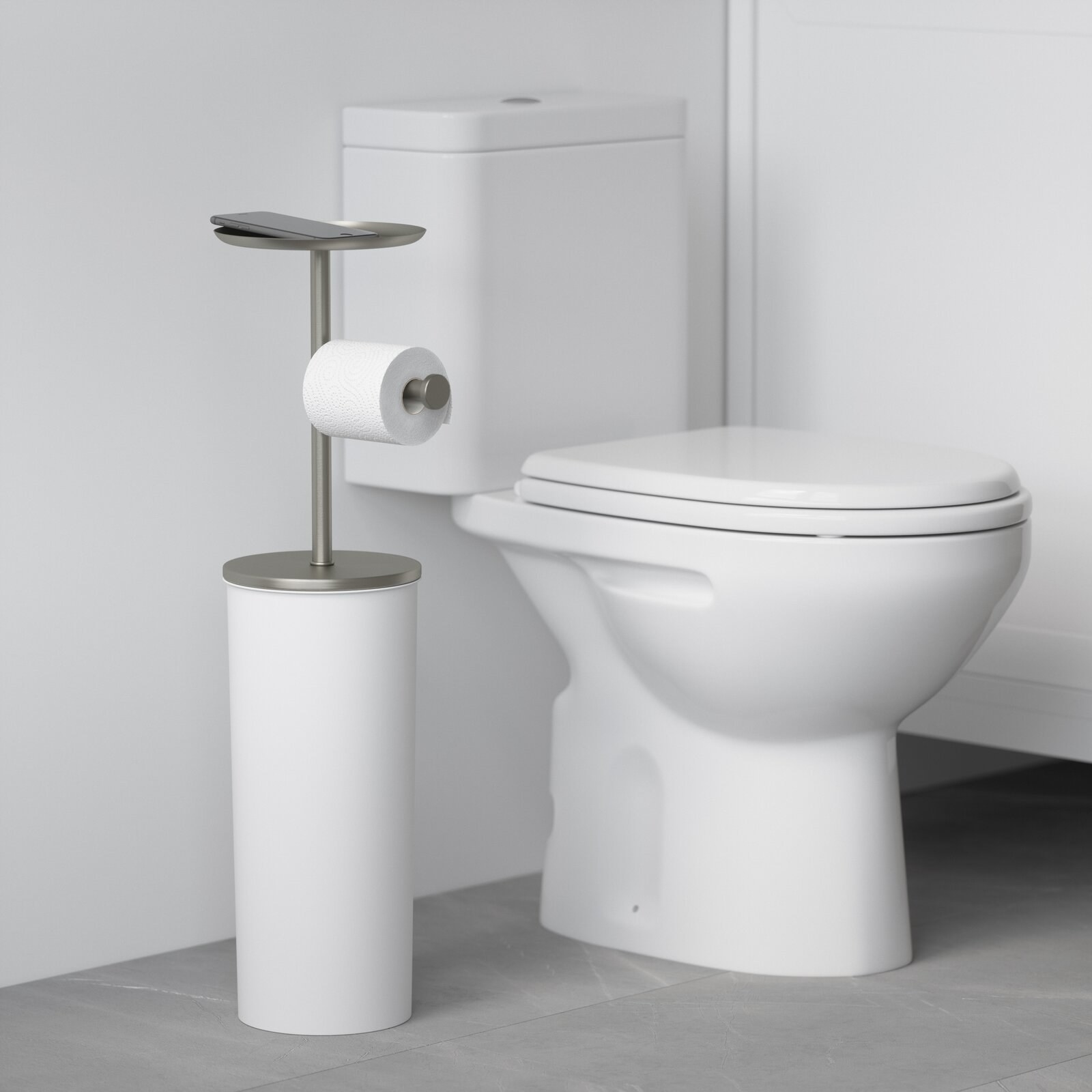 The stand next to a toilet