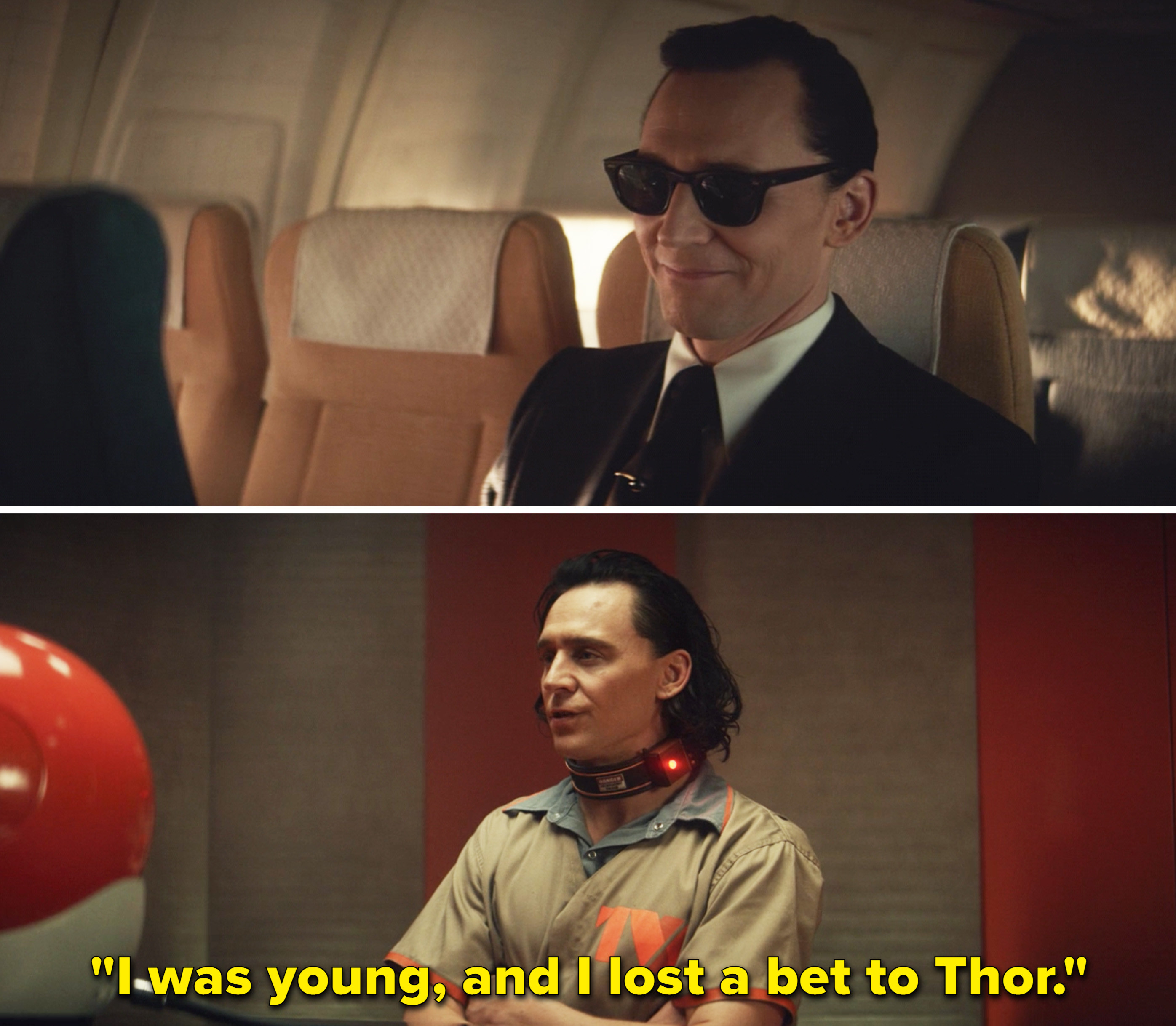 洛基saying, "I was young, and I lost a bet to Thor"