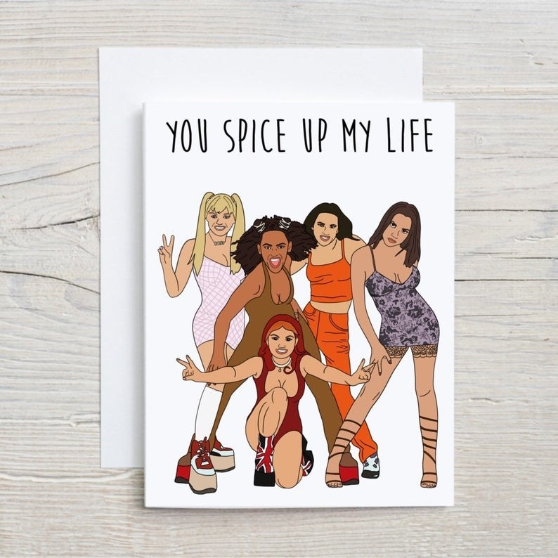 a card that says you spice up my life with the spice girls illustrated on it