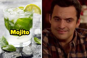 A glass of a Mojito; Nick Miller from