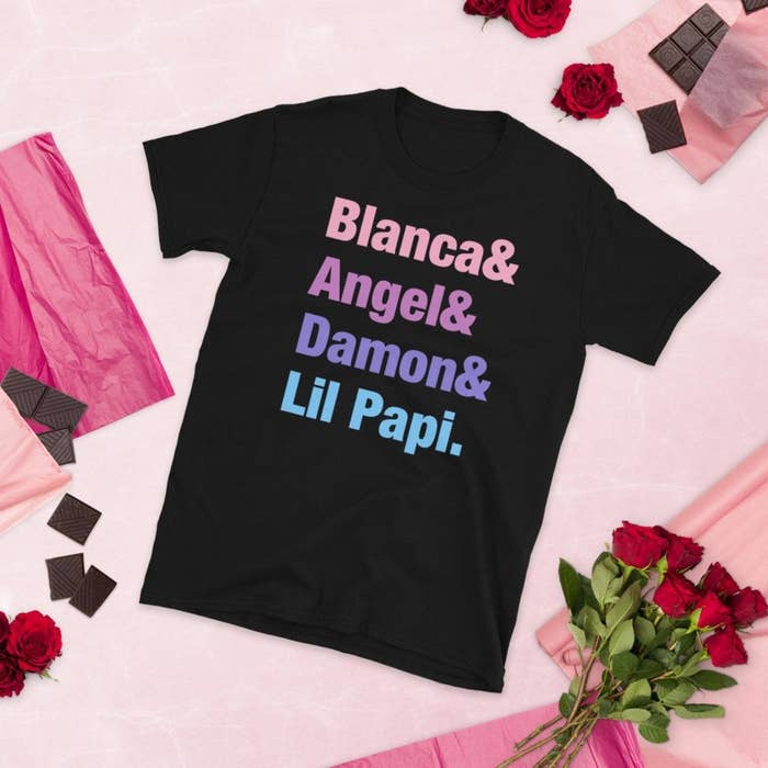t-shirt that says &quot;blanca and angel and damon, and Lil Papi&quot;