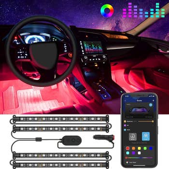 The lighting system on display in a vehicle and a phone showing the operating system