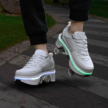 photo of the wheeled sneakers lit up 