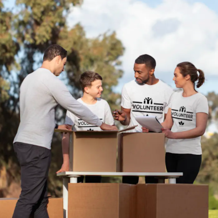 A group of volunteers wearing shirts designed by Vistaprint