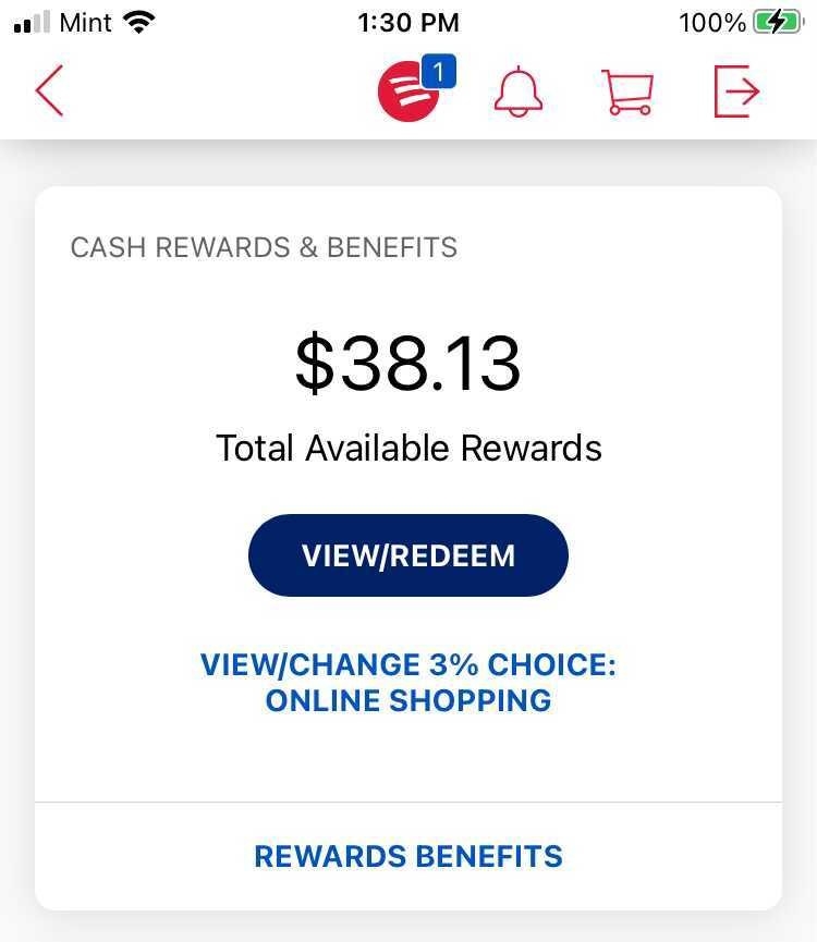 App screen showing my cash back balance at $38.13