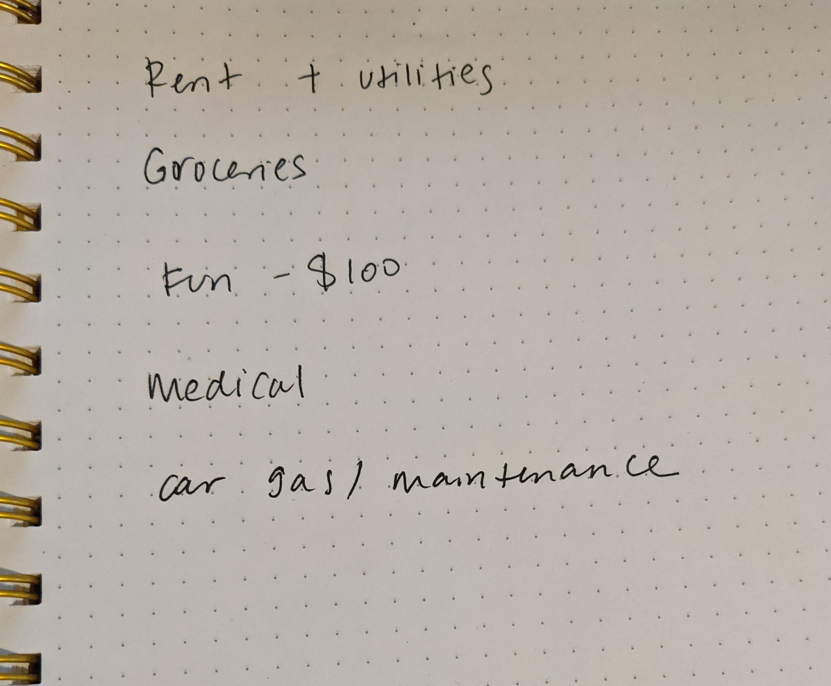 Simple budget on paper