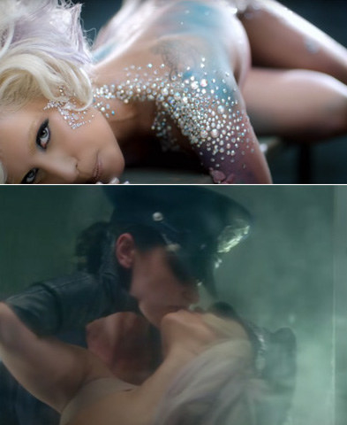 Lady Gaga kissing a female cop in her music video