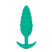 Large green butt plug with ribbed tapered texture