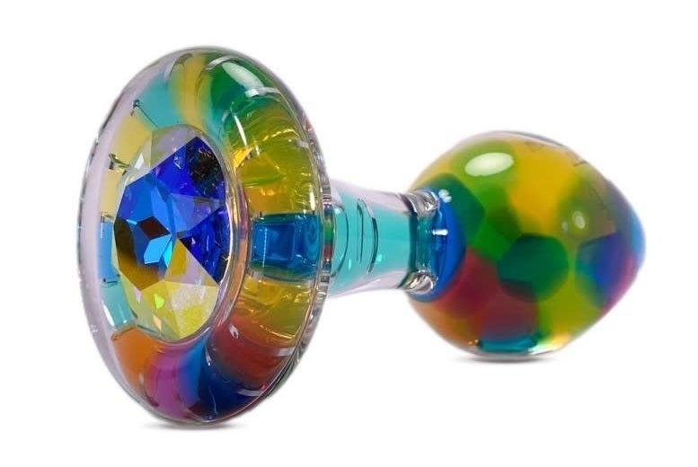 Tapered glass dildo in abstract colors