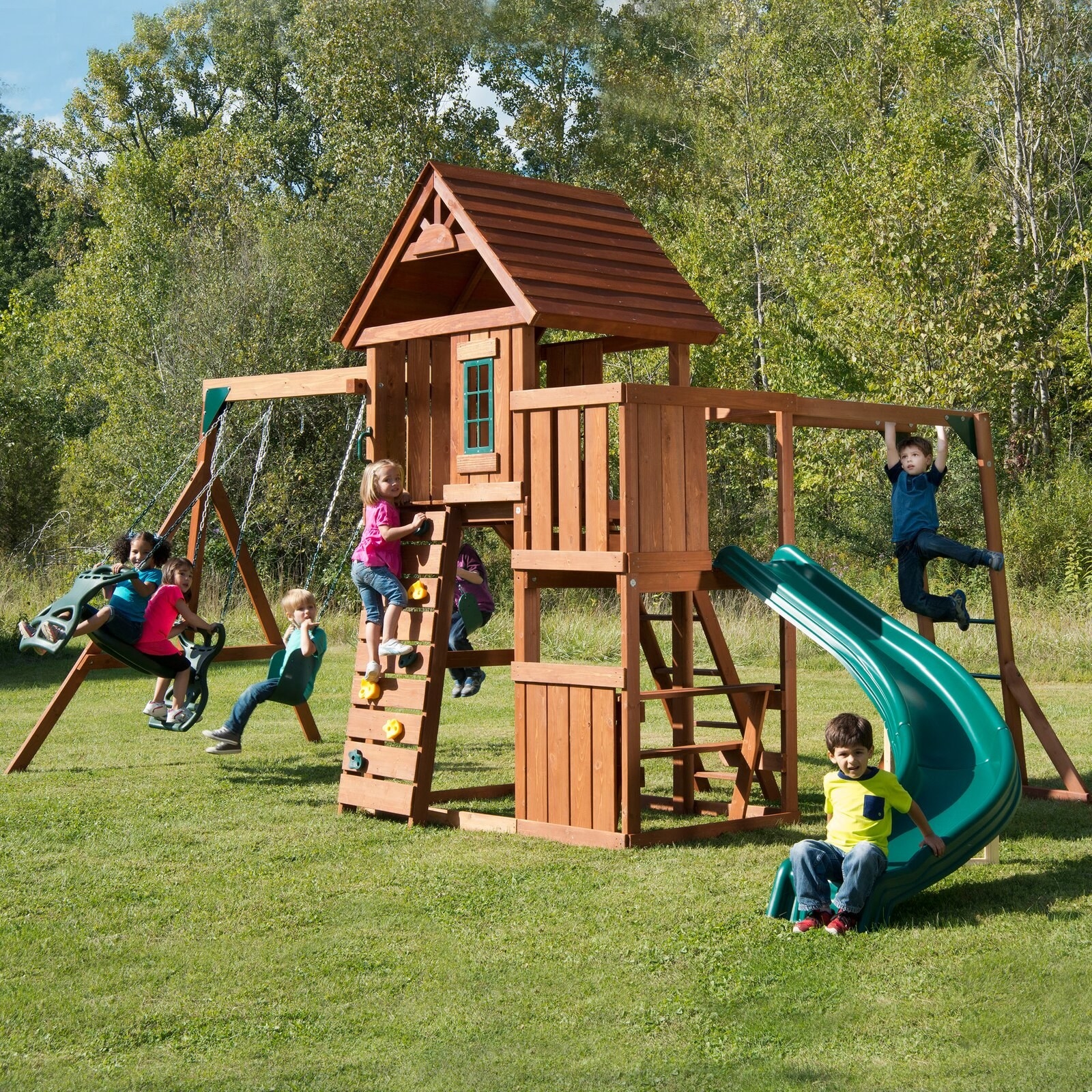 The swing set with kids playing on it