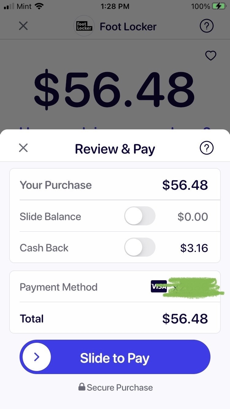 Payment screen on Slide