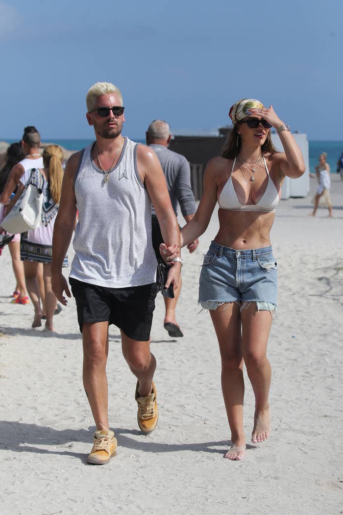 Scott Disick and Amelia Hamlin are seen on February 14, 2021 in Miami, Florida