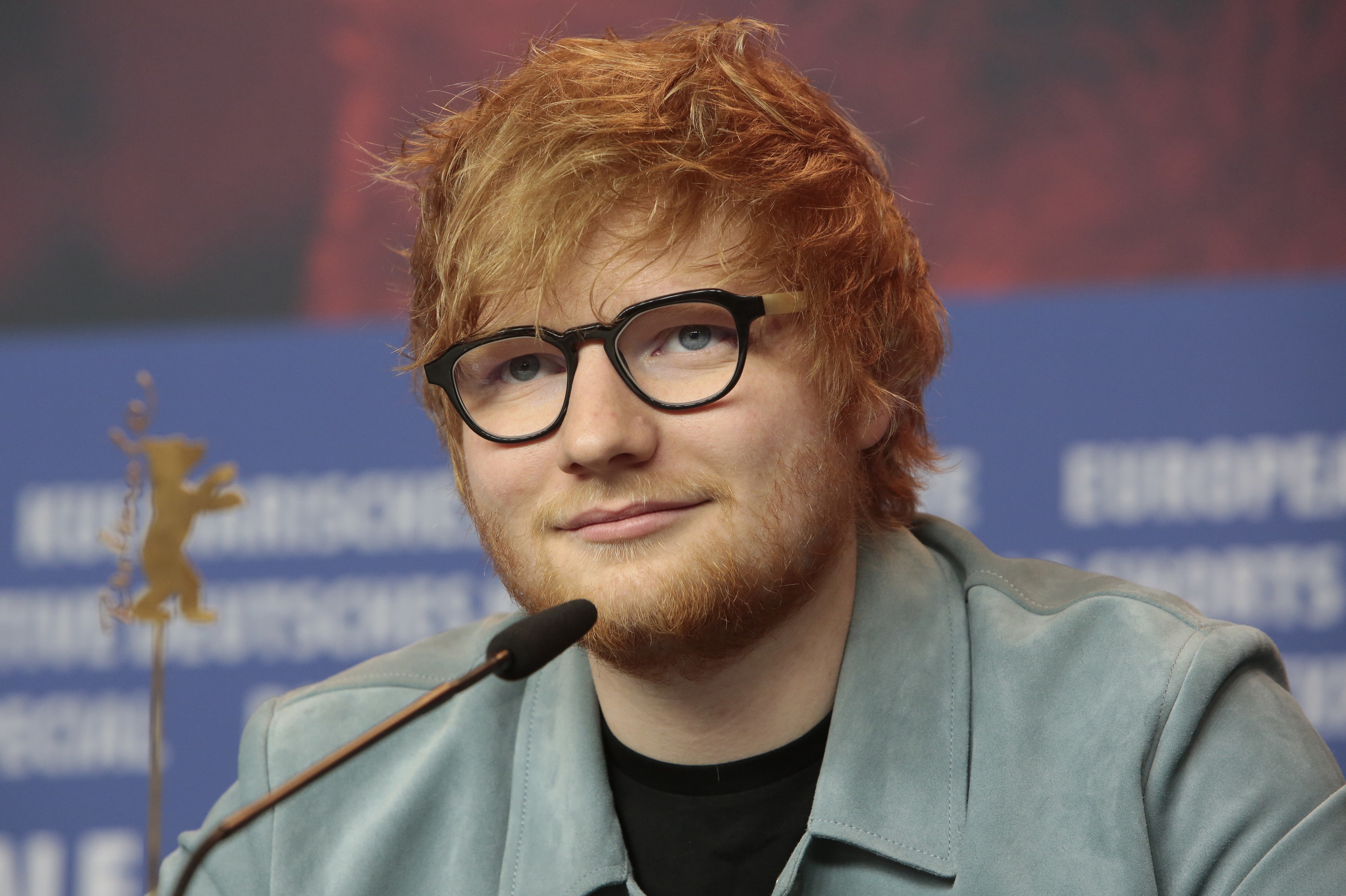 Ed Sheeran is photographed during a press conference