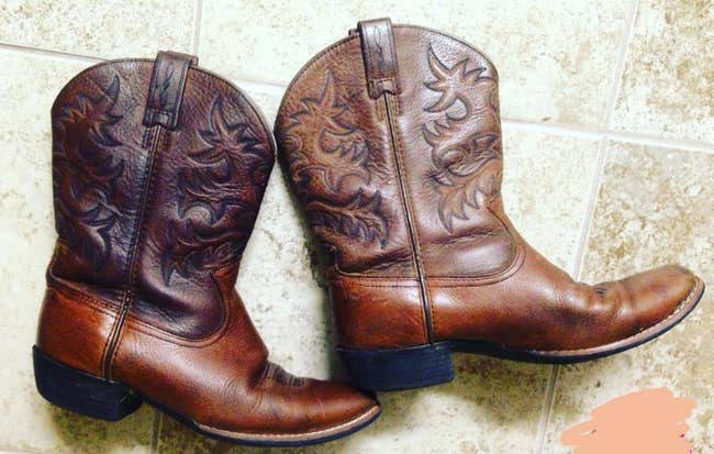 reviewer's boots restored to looking brand new after using a leather conditioner