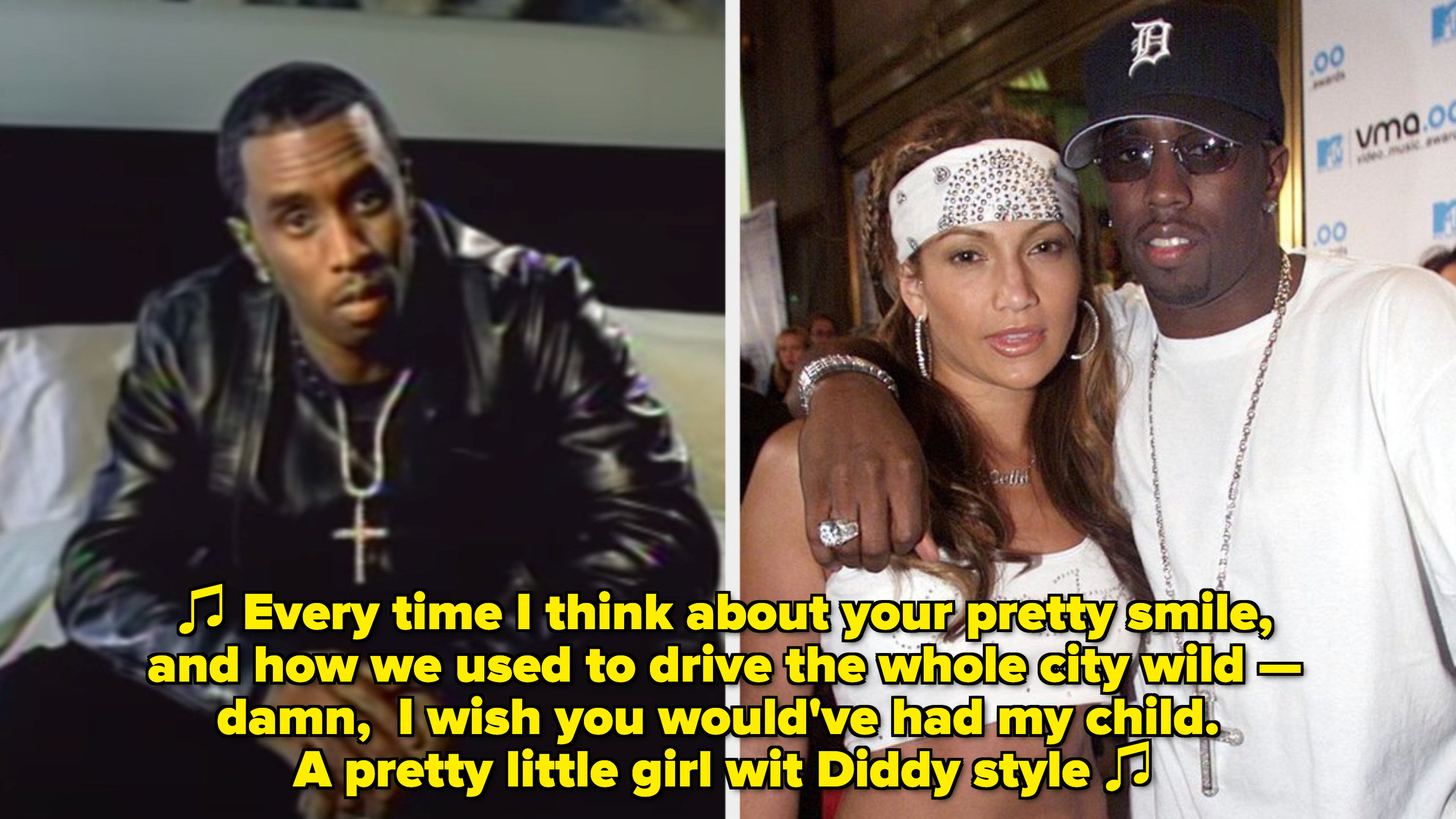 Diddy in his &quot;I Need a Girl (Part One)&quot; music video; Jennifer Lopez and Diddy at the 2000 MTV Awards