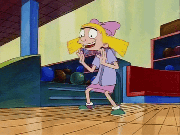GIF of Helga from &quot;Hey Arnold!&quot; all happy after winning bowling