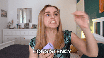 A woman saying, &quot;consistency&quot;