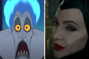 Hades is on the left with his jaw wide open and Maleficent on the right