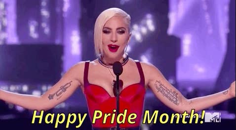 Lady Gaga saying, &quot;Happy Pride Month!&quot;