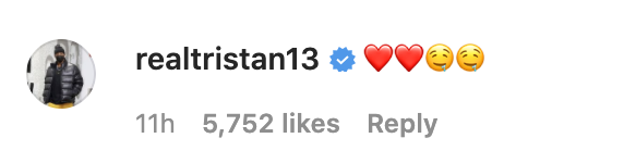 Tristan posted two heart emojis and two drooling emojis