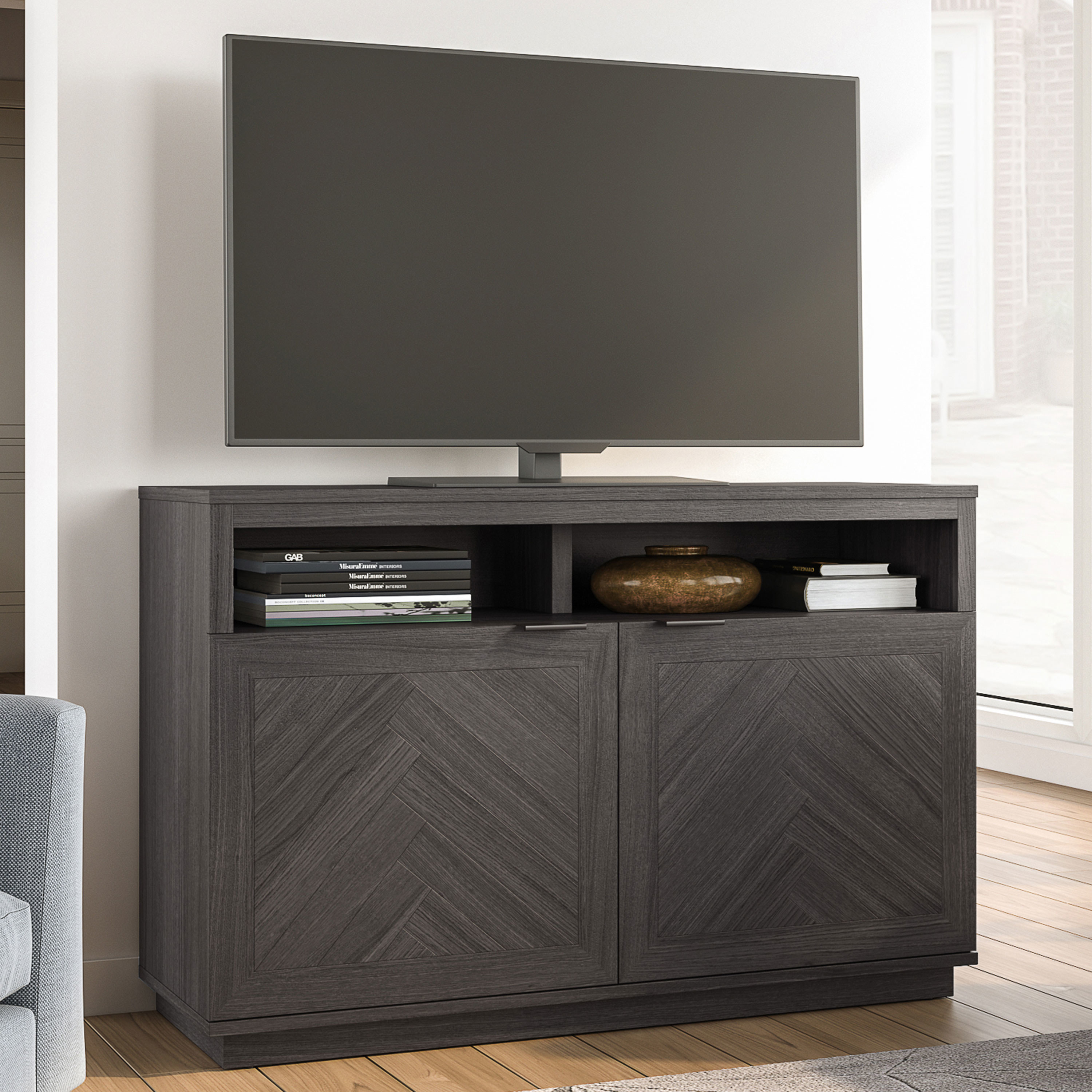 the grey TV stand