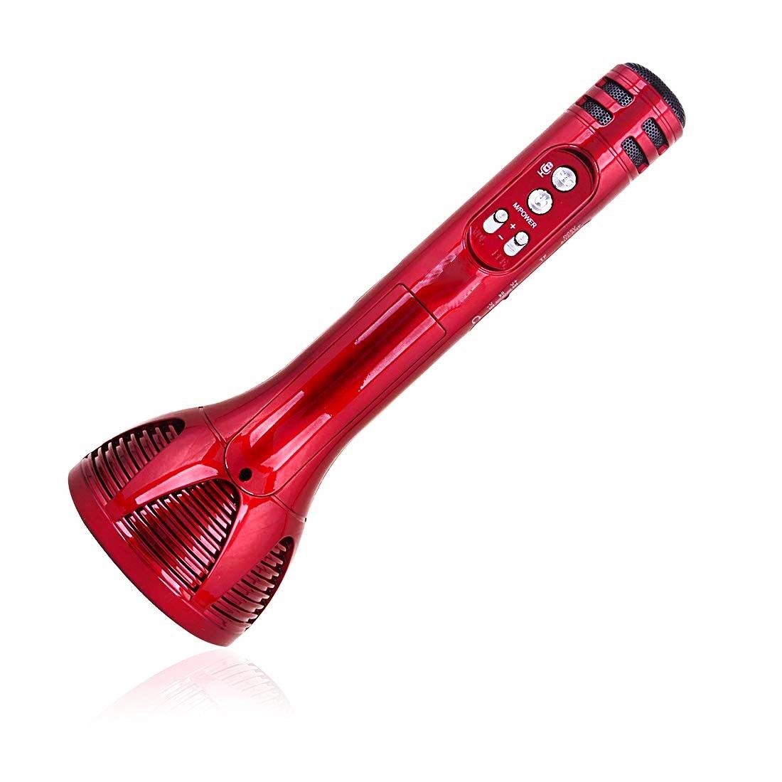 An electric red bluetooth microphone for Karaoke