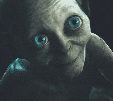 gollum from The Hobbit looking innocently.