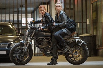 Natasha and Elena on a motorcycle 