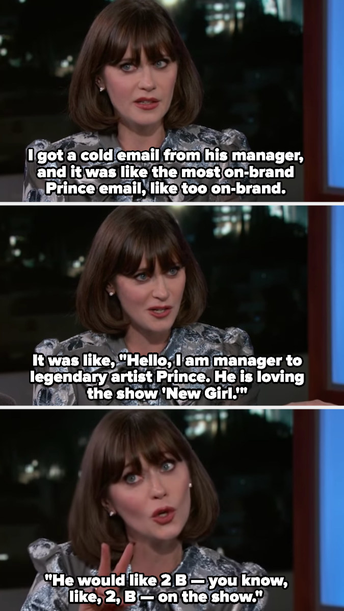 Zooey Deschanel describes the cold email that got Prince on her show