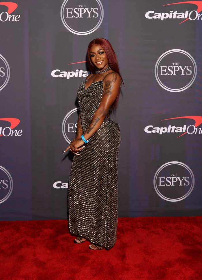 Sha&#x27;Carri wore a floor-length sparkly gown with spaghetti straps