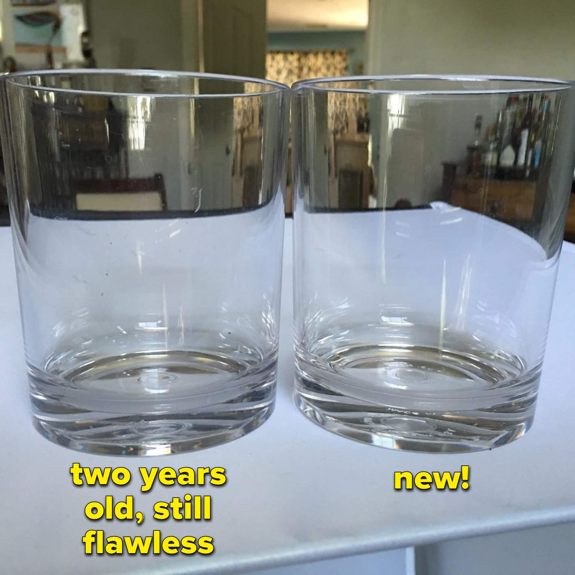 A comparison of old and new glasses — you can&#x27;t see a difference.