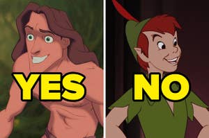 Tarzan with the caption: "yes" and Peter Pan with the caption: "no"