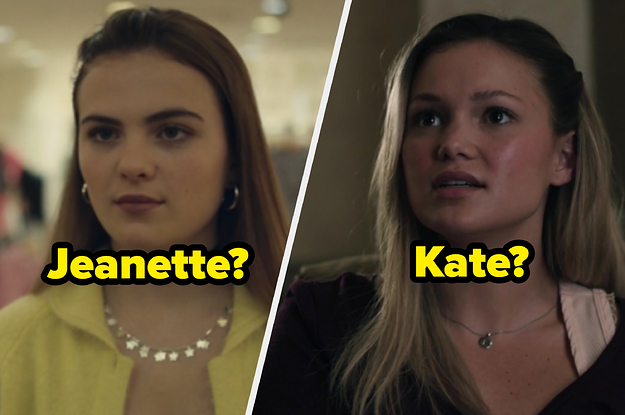 A close up of Jeanette as she looks at someone off screen with anger and Kate tilts her head up to speak to someone from her seat on the couch.