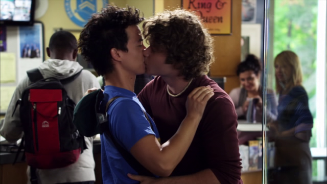Zane and Riley kiss at school
