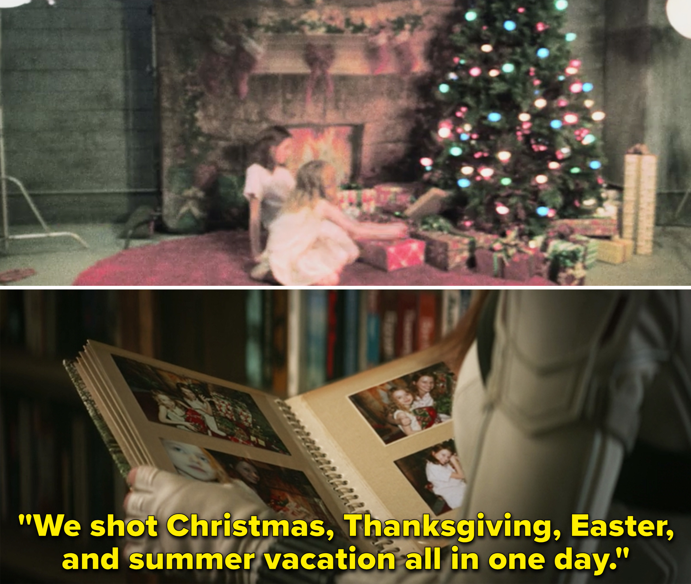 Natasha saying, &quot;We shot Christmas, Thanksgiving, Easter, and summer vacation all in one day&quot;