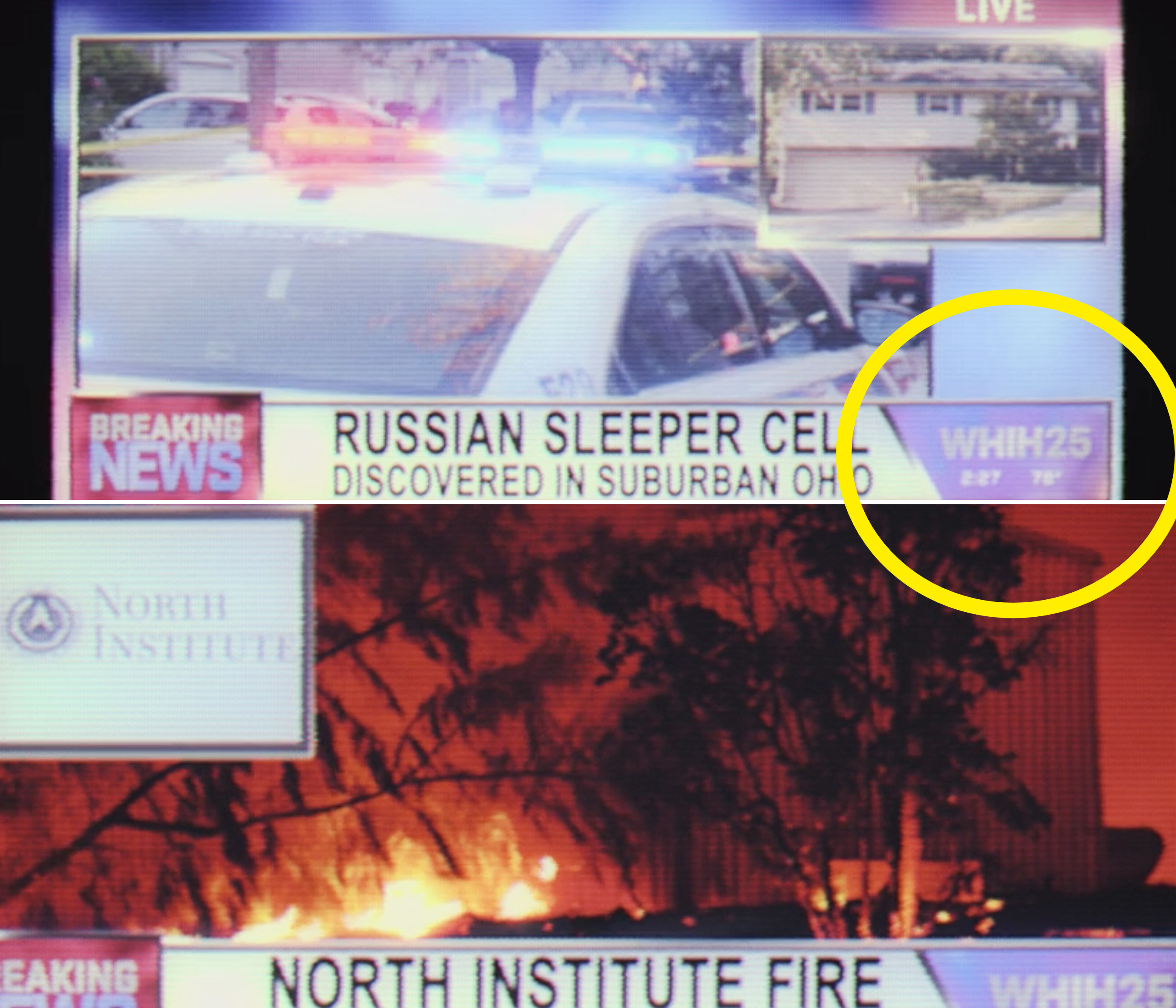 News footage talking about a &quot;Russian sleeper cell&quot; in Ohio and the North Institute fire