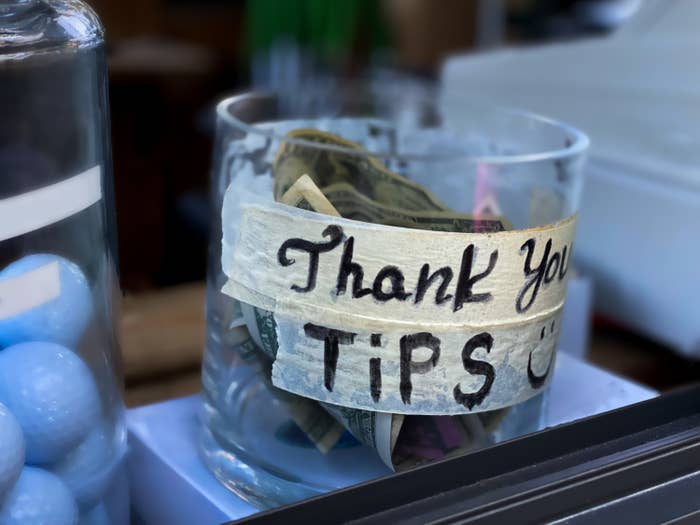 Tip jar on a counter