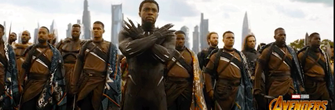 Black Panther standing with all of his team