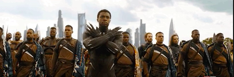 Black Panther standing with all of his team