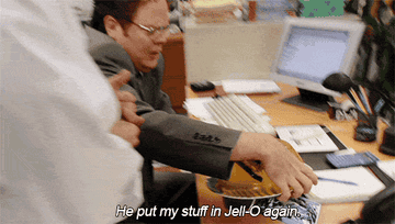 Dwight discovers his stapler in yellow Jell-o