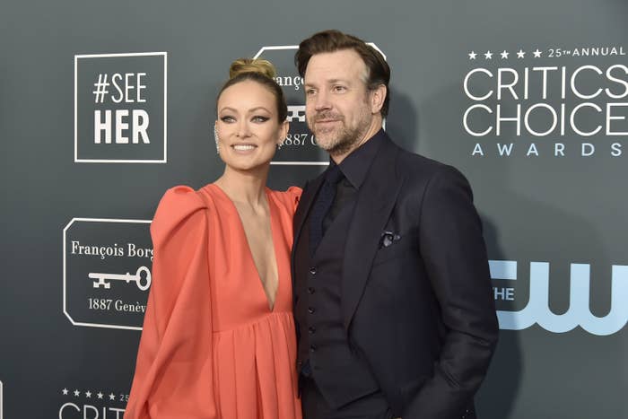 Olivia Wilde and Jason Sudeikis are pictured on the red carpet at the Critics&#x27; Choice Awards in 2020
