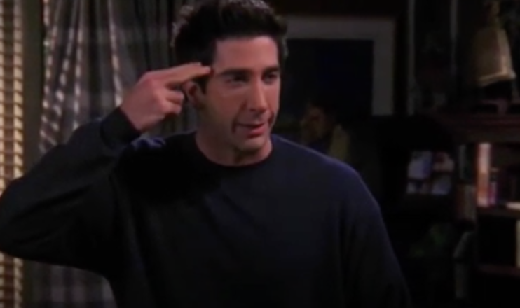Ross pointing to his head