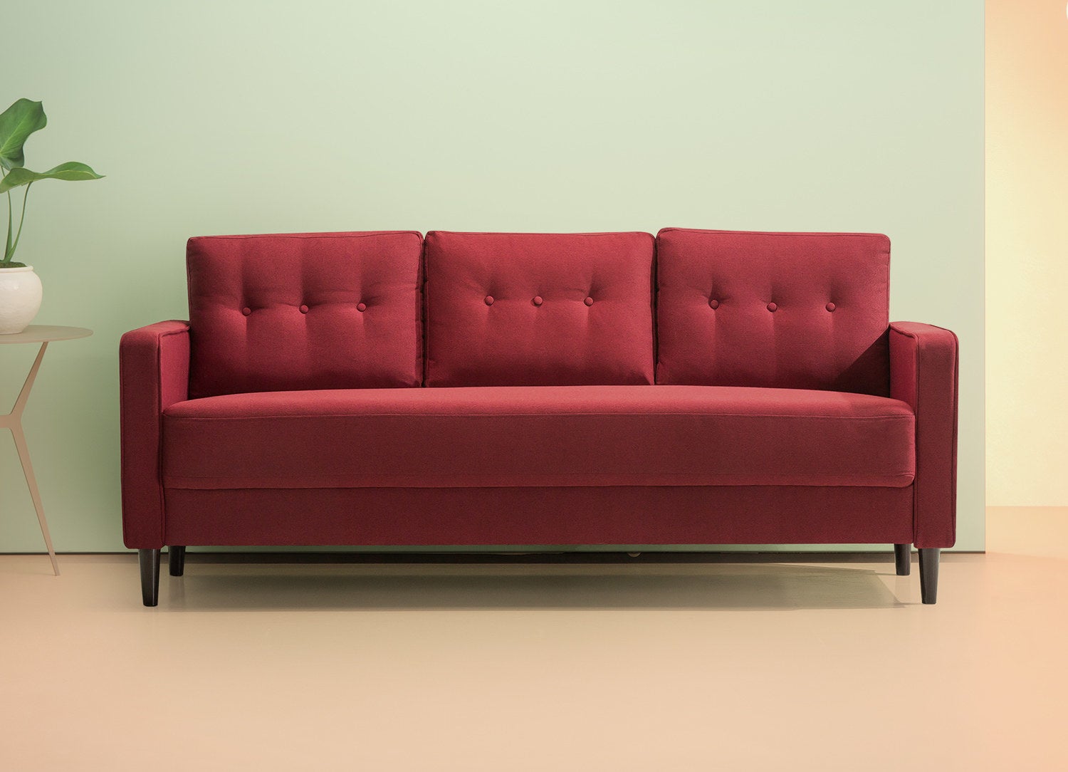 Red mid-century sofa